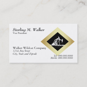 Dual Oil Well Pumping Unit Gold Diamond on White Business Card