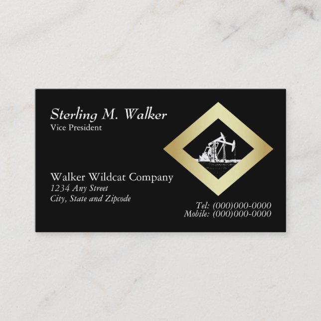Dual Oil Well Pumping Unit in Gold Diamond Shape Business Card (Front)