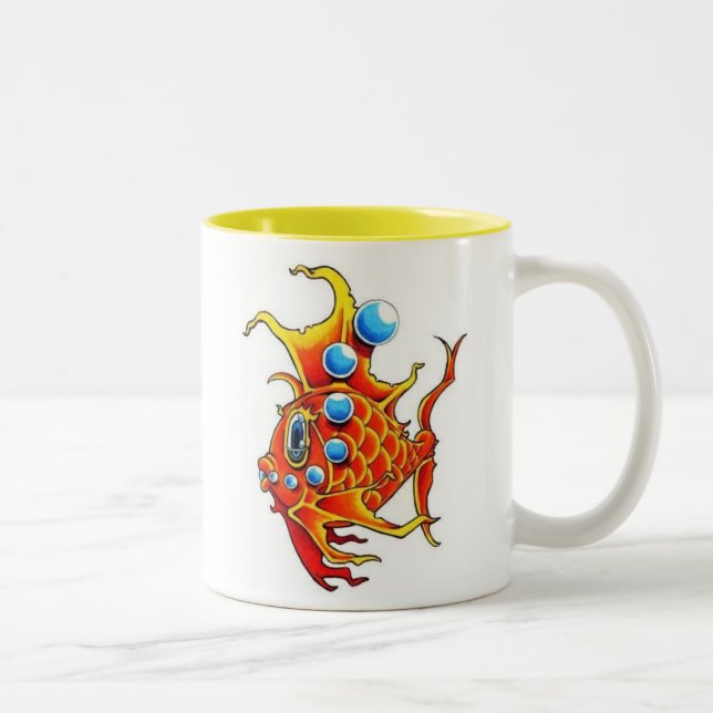 dual orange bubble fish two-toned ceramic mug (Right)