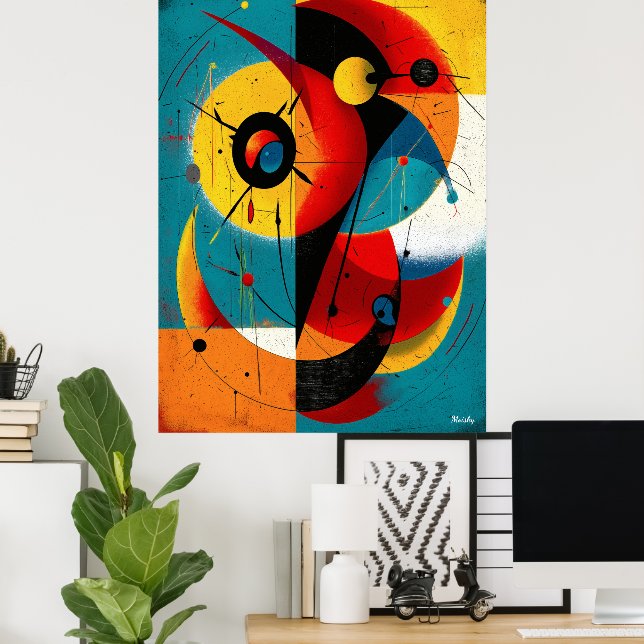 Dual Orbit – Mid-Century Geometric Symmetry Wall  Poster (Home Office)