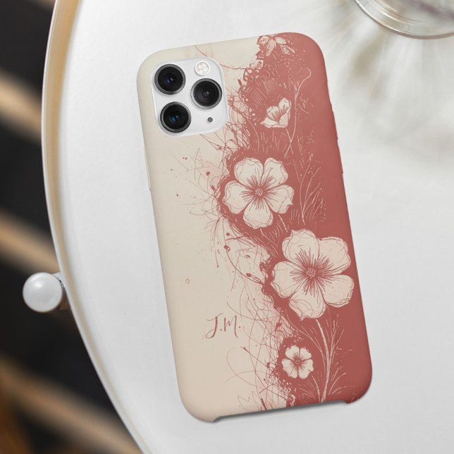 Dual Pink Coral Flowers Monogram Custom Name Case-Mate iPhone Case (Creator Uploaded)