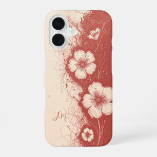 Dual Pink Coral Flowers Monogram Custom Name iPhone 16 Case
