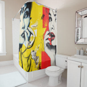 Dual pop art portrait shower curtain