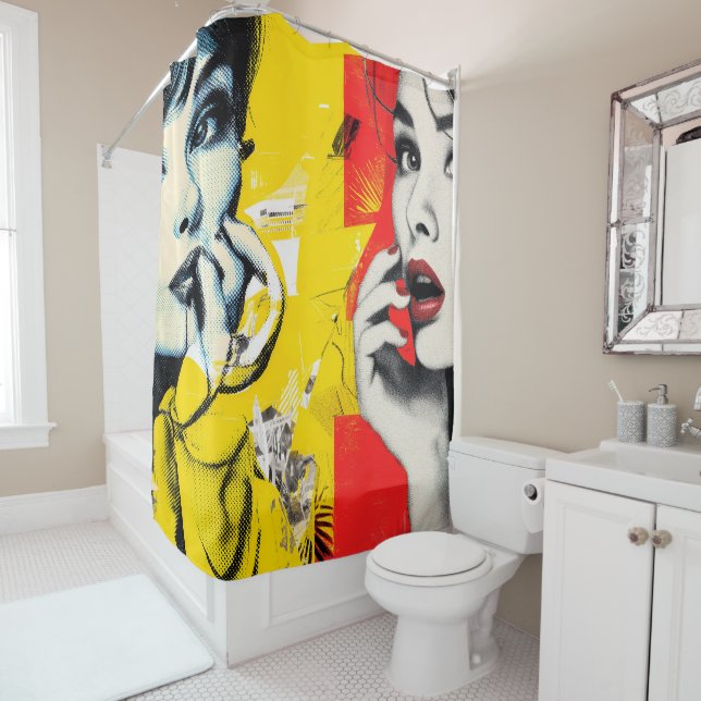 Dual pop art portrait  shower curtain (In Situ)