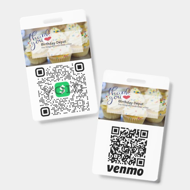 Dual QR Code Scannable Payment ID Badge (Front & Back)