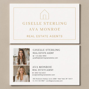 Dual Real Estate Agent Neutral Gold Two Photo Business Card