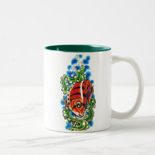 dual red bubblefish two-toned ceramic cup