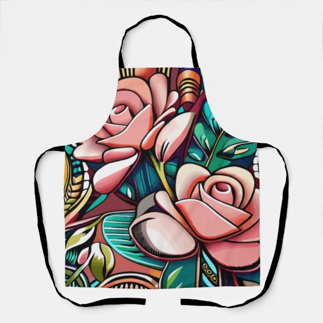 Dual Roses: A Patterned Floral Arrangement Apron (Front)