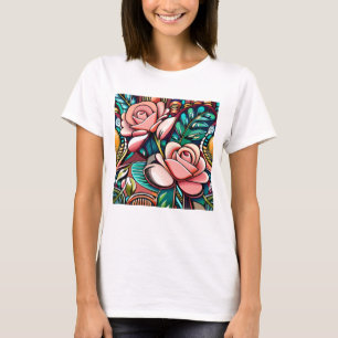 Dual Roses: A Patterned Floral Arrangement T-Shirt