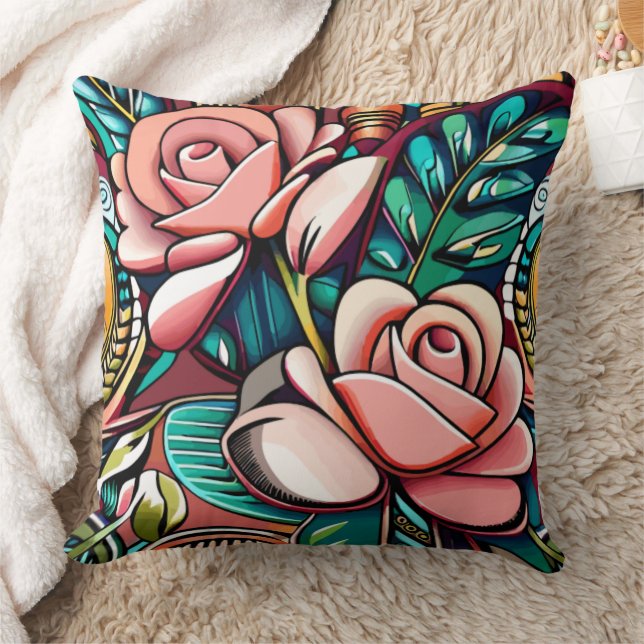 Dual Roses: A Spectacular Floral Arrangement Cushion (Blanket)