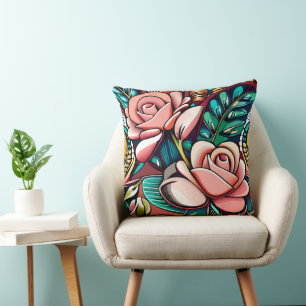 Dual Roses: A Spectacular Floral Arrangement Cushion