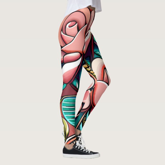 Dual Roses: A Spectacular Floral Arrangement Leggings (Right)