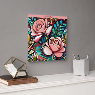 Dual Roses: A Spectacular Floral Arrangement Square Wall Clock