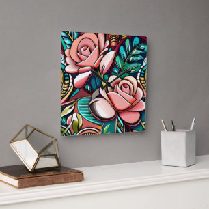 Dual Roses: A Spectacular Floral Arrangement Square Wall Clock