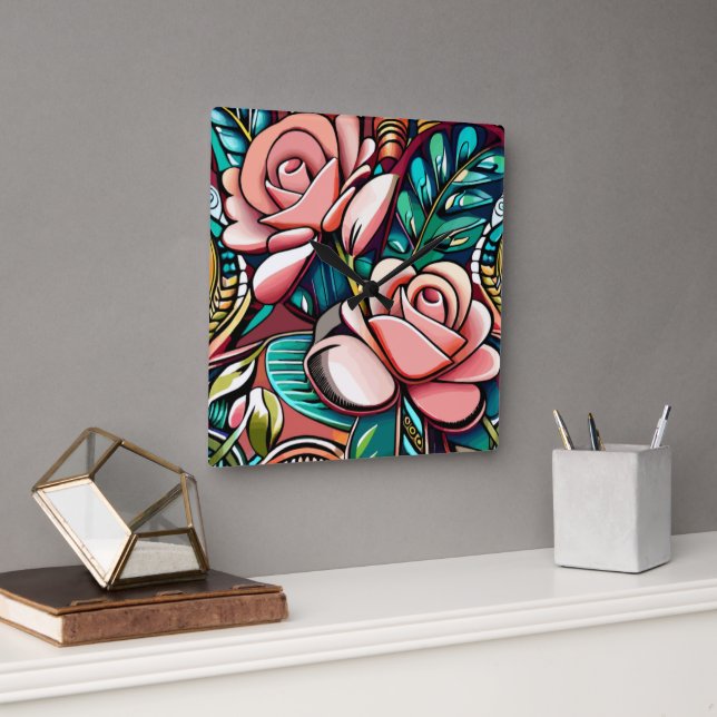 Dual Roses: A Spectacular Floral Arrangement Square Wall Clock (Office)