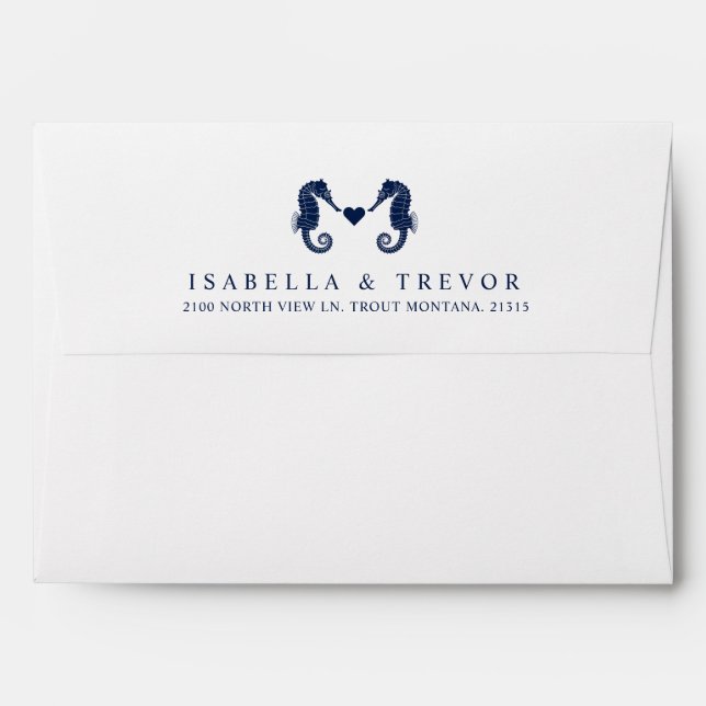 Dual Seahorse Nautical Wedding interior Striped Envelope (Back (Top Flap))