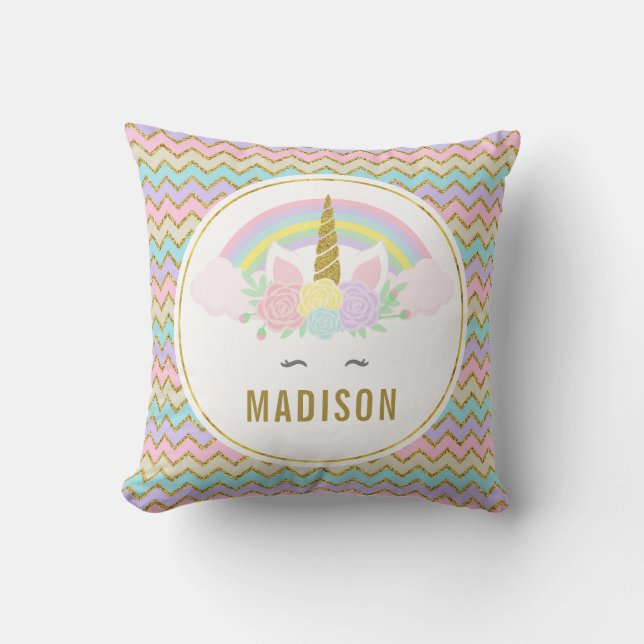Dual Side Magical Rainbow and Unicorn Throw Pillow (Front)