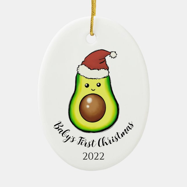 Dual Sided Avacado Baby's First Christmas w. Photo Ceramic Tree Decoration (Front)