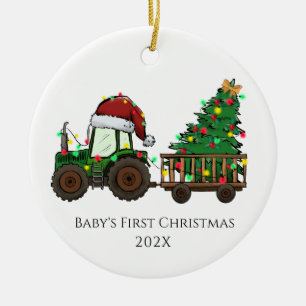 Dual Sided Baby's First Christmas Truck w. Photo O Ceramic Tree Decoration