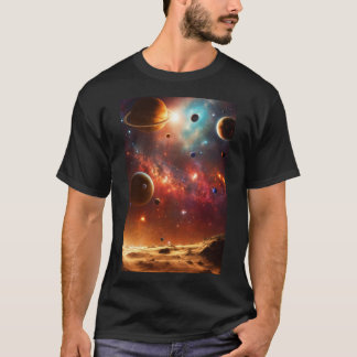 Dual-Sided Cosmic Ballet: Planets Moon T-Shirt