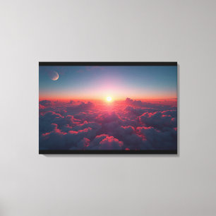 Dual Sky Harmony – Sun & Moon Above the Clouds Canvas Print