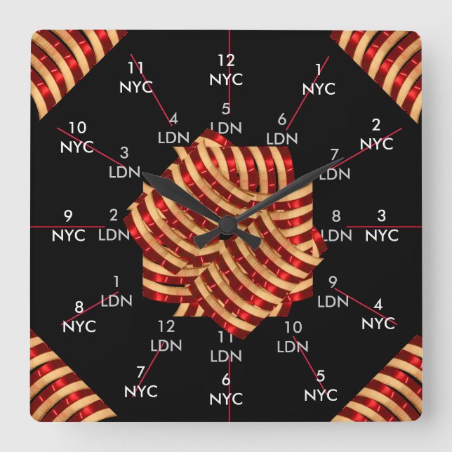 Dual Timezone NYC London UK CricketDiane Square Wall Clock (Front)