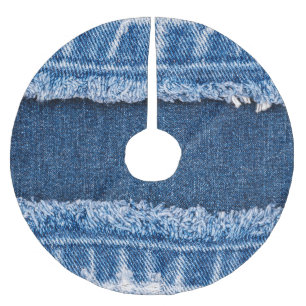 Dual-Tone Bleached Denim Fabric Frame Brushed Polyester Tree Skirt