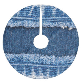 Dual-Tone Bleached Denim Fabric Frame Brushed Polyester Tree Skirt