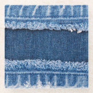 Dual-Tone Bleached Denim Fabric Frame Glass Coaster