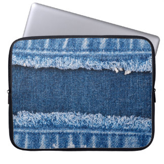 Dual-Tone Bleached Denim Fabric Frame Laptop Sleeve