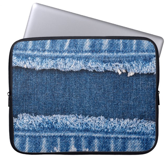 Dual-Tone Bleached Denim Fabric Frame Laptop Sleeve (Front)