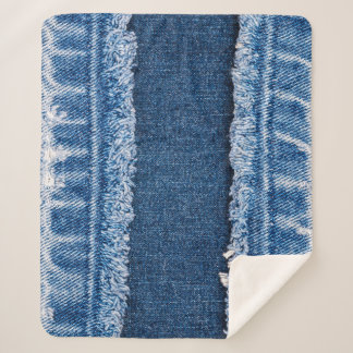 Dual-Tone Bleached Denim Fabric Frame Sherpa Blanket