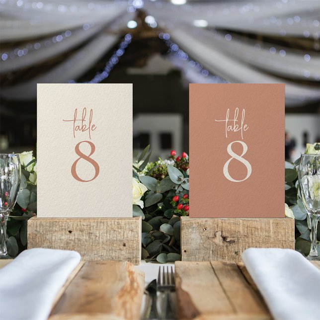 Dual Tone Cream Terracotta Wedding Table Number (Dual tone reversible front and back view for your mix and match theme )