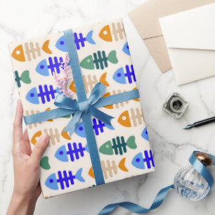 Dual Tone Cute Fish Bone Pattern  Wrapping Paper