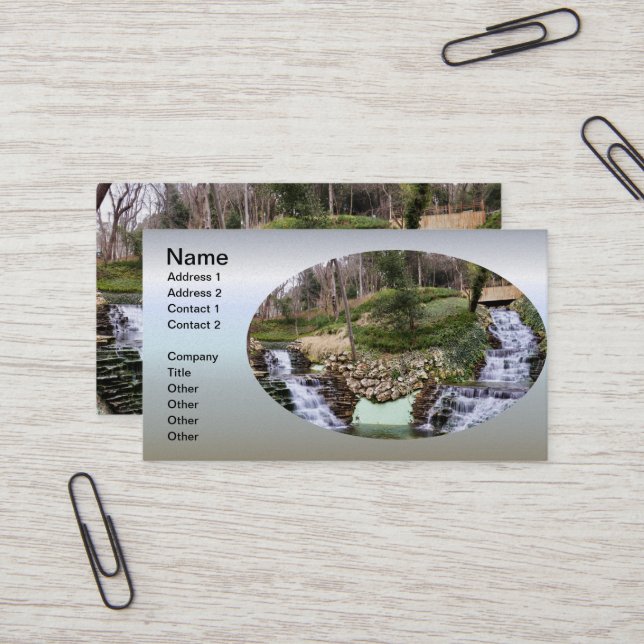 Dual Waterfalls Over Rocks Short Business Card (Front/Back In Situ)