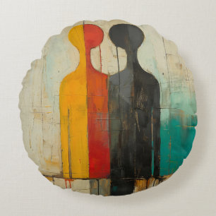 Duality – Abstract Figures of Light and Shadow Round Cushion