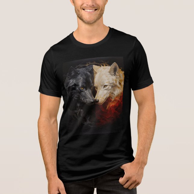 Duality Wolves – Black & White Spirit Art Tri-Blend Shirt (Front)