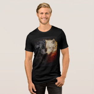 Duality Wolves – Black & White Spirit Art Tri-Blend Shirt
