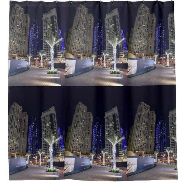 Dubai architecture at night shower curtain (Front)