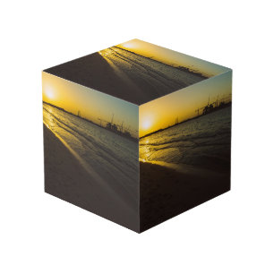 Dubai beach sunset cube