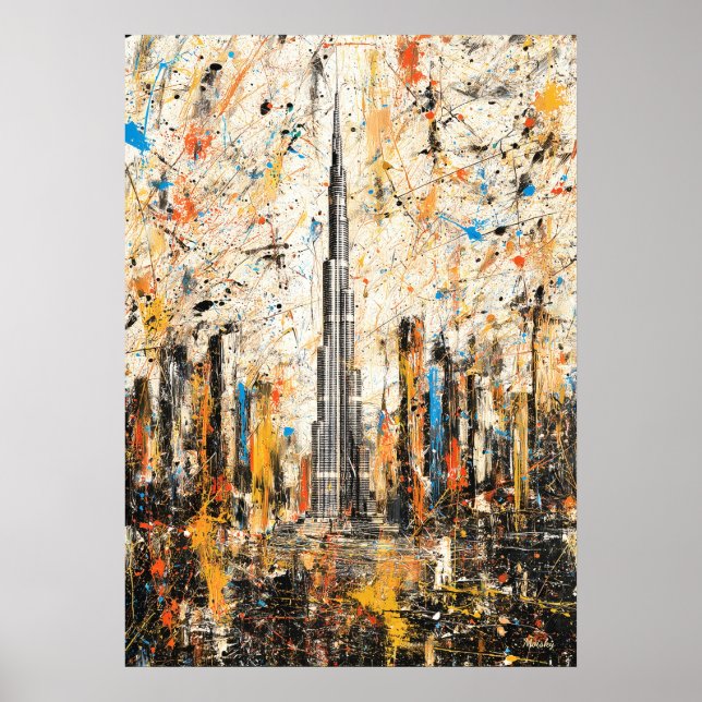 Dubai Burj Khalifa Abstract Drip Painting Poster (Front)