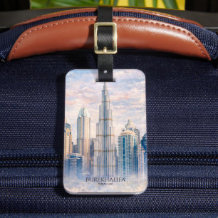 Dubai Burj Khalifa Luxury City Skyline Watercolor  Luggage Tag