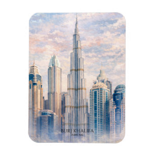 Dubai Burj Khalifa Luxury City Skyline Watercolor Magnet