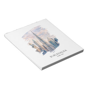 Dubai Burj Khalifa Luxury City Skyline Watercolor Notepad