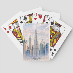 Dubai Burj Khalifa Luxury City Skyline Watercolor  Playing Cards