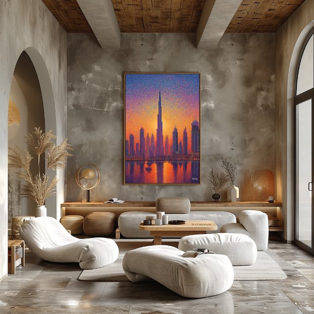 Dubai Burj Khalifa Pointillism Skyline Sunset Poster (Creator Uploaded)