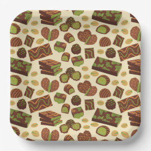 Dubai Chocolate Paper Plates, Candy Dessert Plate