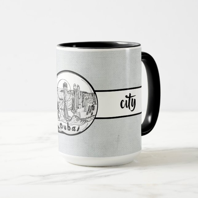 Dubai City Elegant linen Ringer 15oz Mug (Front Right)