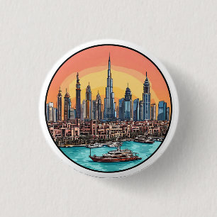Dubai City Skyline with Towering Skyscrapers 3 Cm Round Badge