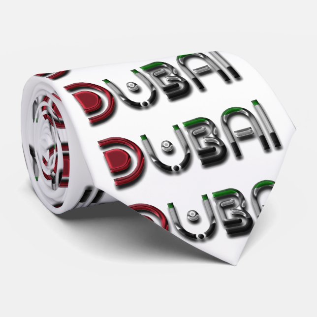 Dubai City UAE Flag Colours Typography Tie (Rolled)